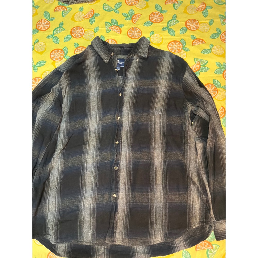 Northcrest Plaid Flannel Button Down Shirt Mens XL Blue Grey‎